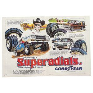 1980 Goodyear Superadials Tires Vintage Print Ad 16x11 Poster Cartoon Wall Art